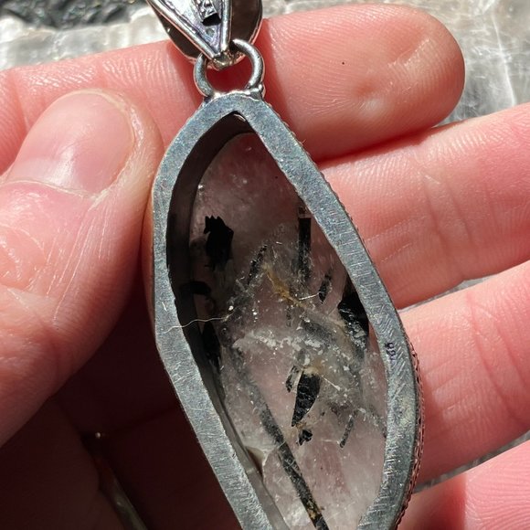 Tourmalinated Quartz Crystal Stone Jewelry Pendant - Picture 8 of 8